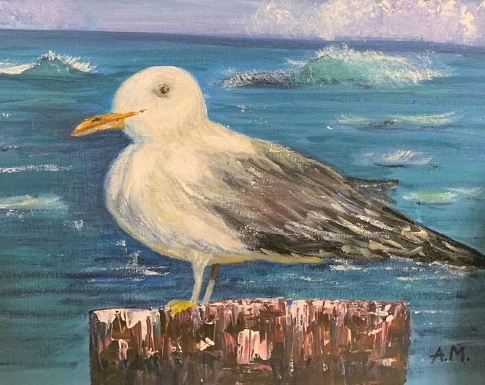 Gull - My, Drawing, Painting, Creation, Seagulls, Sea