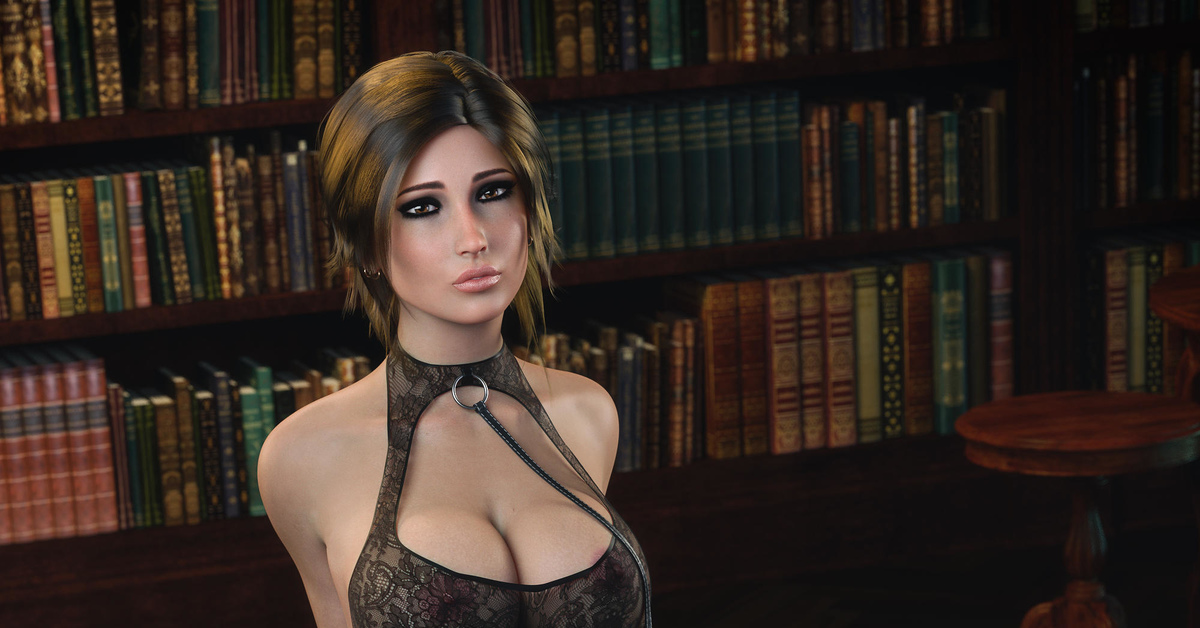 Lara Croft - Good Girl - NSFW, Art, 3D, Tomb raider, Lara Croft, Girls, Erotic, Hand-drawn erotica, Game art, , Underwear, Stockings, Boobs, Leash, Longpost