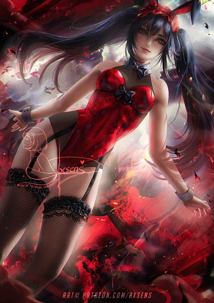 Kurumi Tokisaki - NSFW, Anime, Anime art, Date a live, Kurumi Tokisaki, Breast, Bunnysuit, Stockings, Hand-drawn erotica, , Erotic, Axsens