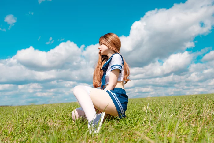Schoolgirl - My, Cosplay, Schoolgirls, Field, The photo, Girls, Models, Original, Original character, , Nature, Cosplayers, Redheads