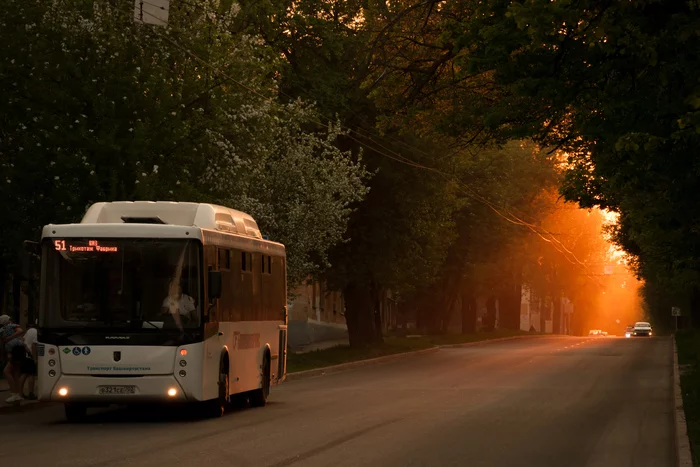 Evening in the city - My, The photo, Evening, Town, Ufa, Sunset, Bus