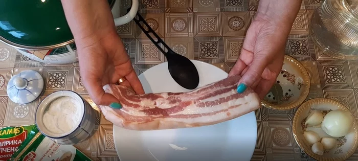 Pork belly at home - My, Brisket, Pork, Snack, Video recipe, Video, Video blog