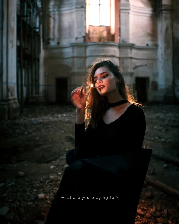 What are you praying for? - My, Girls, The photo, Fire, Abandoned, Angel, Demon, PHOTOSESSION, Longpost