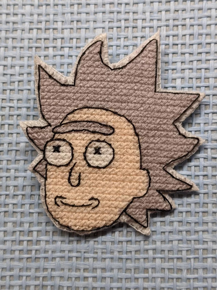 Brooch Little Rick - My, Needlework without process, Rick and Morty, Embroidery, Brooch, Longpost