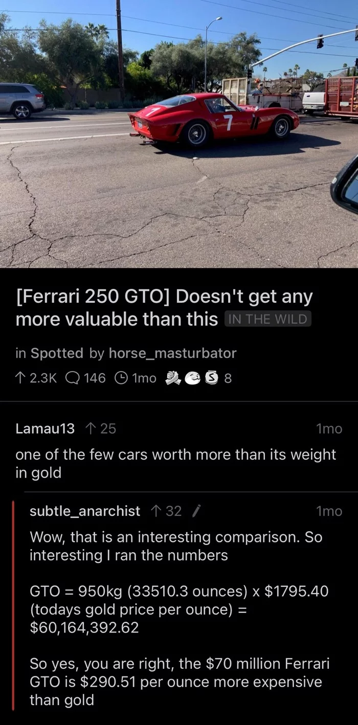 A car worth more than gold - Ferrari, Gold, Picture with text, Reddit, Longpost, Auto