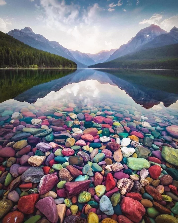 Lake McDonald USA - Lake, Nature, beauty, Peace, A rock, The photo