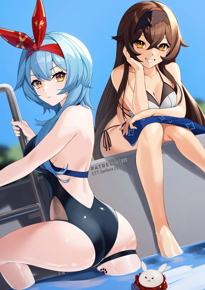 Anime Art - NSFW, Аниме, Anime Art, Genshin Impact, Eula - Genshin Impact, Amber, Игры, Eula (Genshin Impact)