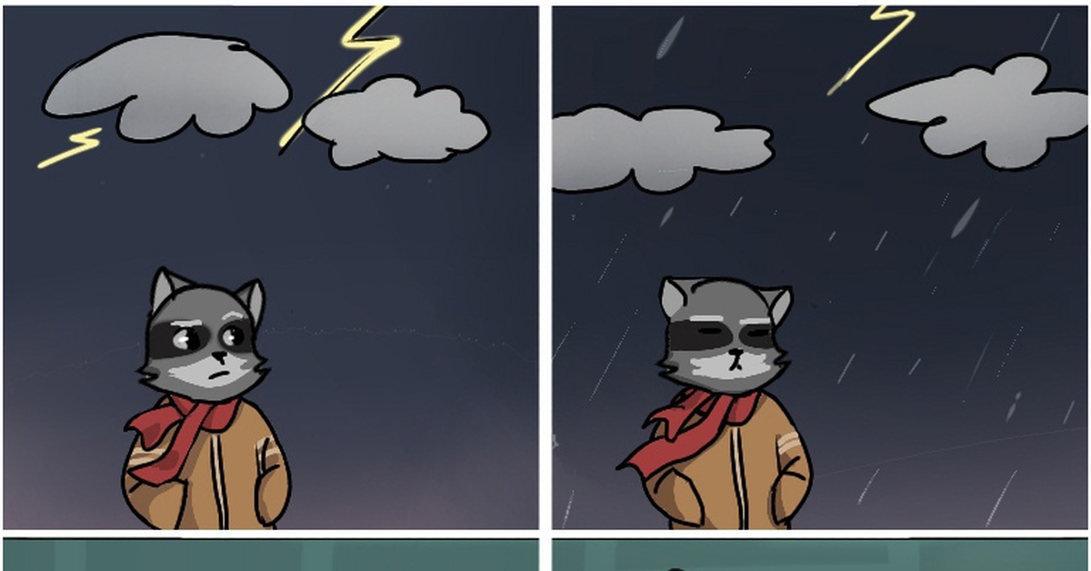 Rain - My, Comics, Raccoon, Rain