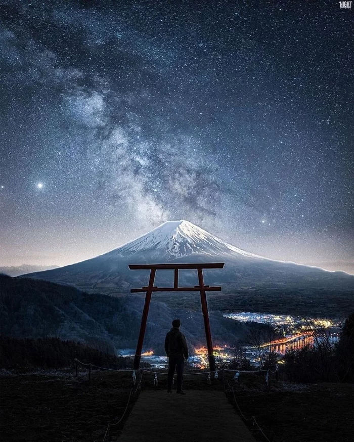 Fuji, Japan - Japan, Fujiyama, Night, The photo, Sky, Stars, beauty
