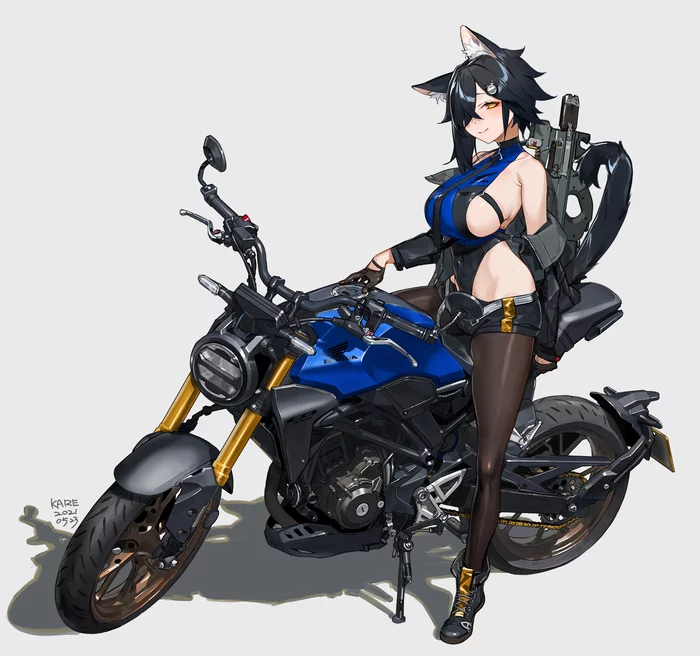 Neko - Anime, Anime art, Anime original, Animal ears, Tail, Art, Girls, Motorcycles, , Weapon, Neko, Longpost, Moto