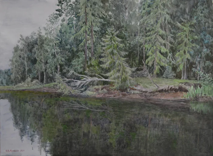 forest river - My, Landscape, Nature, River, Painting, Watercolor, Art, Realism, Art, , Forest, Painting