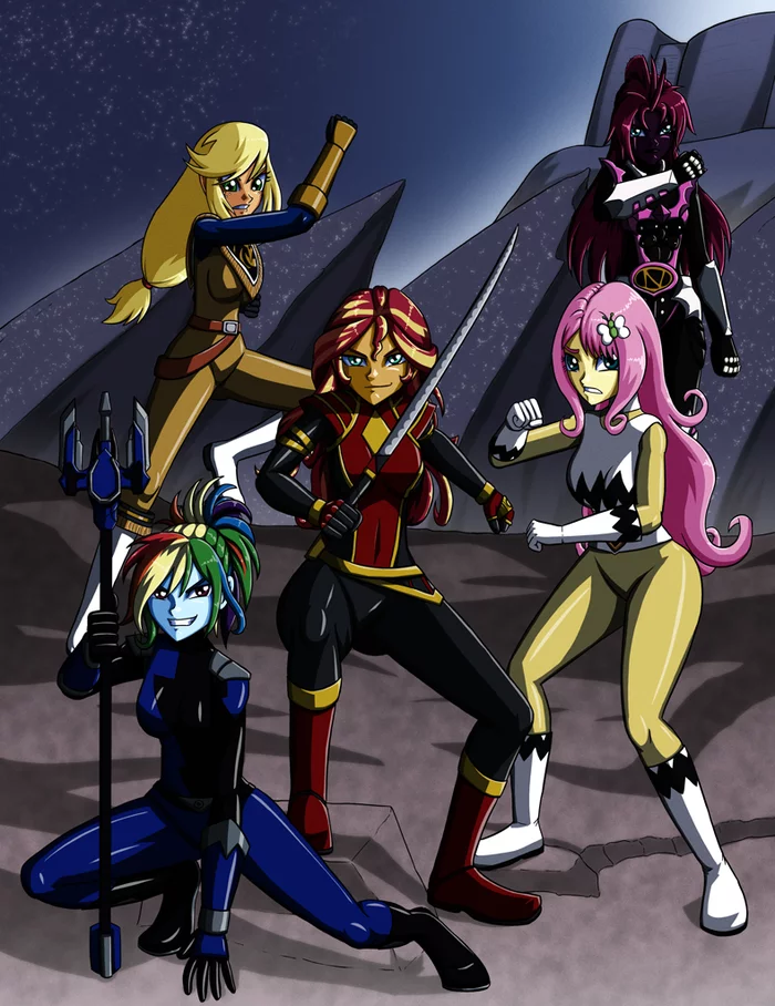 Power Rangers - My Little Pony, Sunset Shimmer, Rainbow Dash, Applejack, Fluttershy, Tempest Shadow, Equestria Girls, MLP Crossover, , Power Rangers