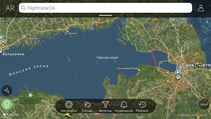 Flightradar24, ты пьян? - Apple, Карты, Google Maps, Юмор, Flightradar24, iPhone, Финский залив, Санкт-Петербург, , Россия