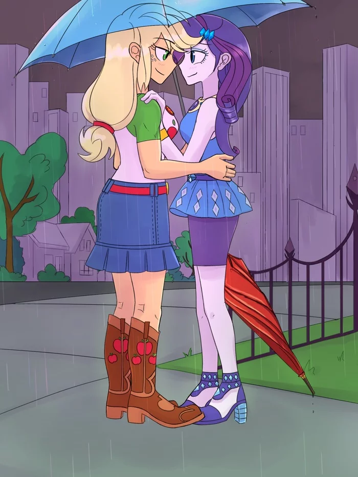 Rainy day - My Little Pony, Equestria Girls, Rarity, Applejack, MLP Lesbian, Шиппинг, Haibaratomoe