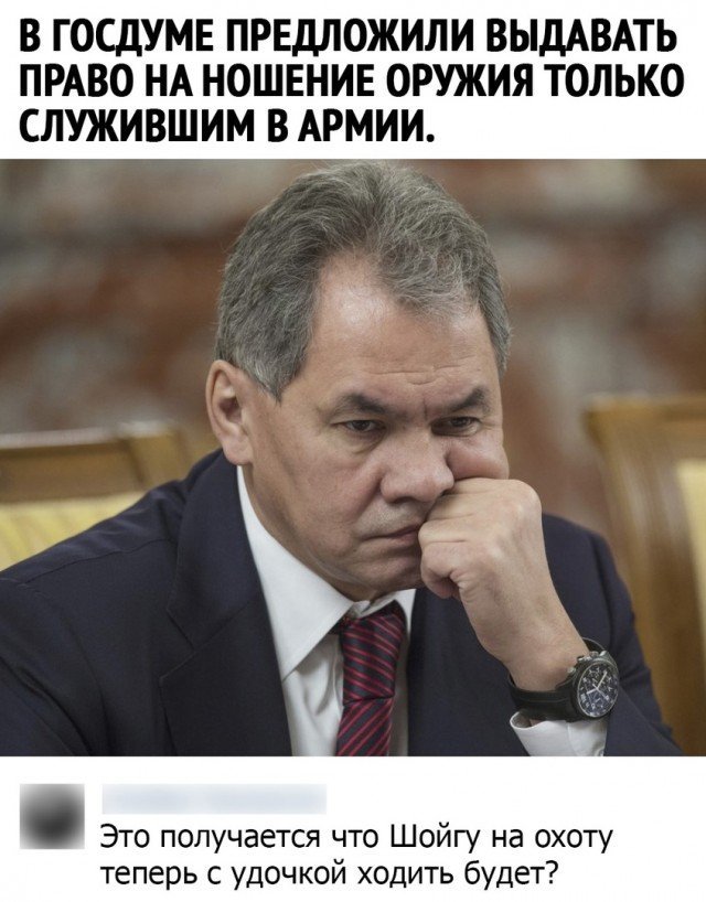Did not serve - not a shooter - Weapon, Permission, Army, Sergei Shoigu, State Duma, Picture with text