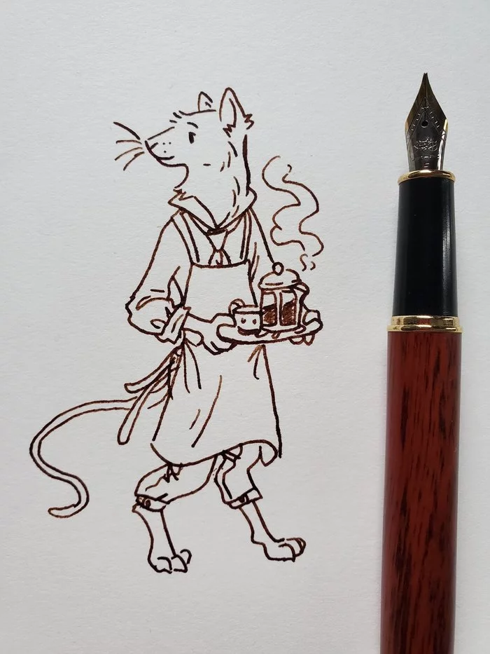 Little barista - Furry, Pen drawing, Barista, Coffee, Drawing process, Video, Longpost, Tik tok