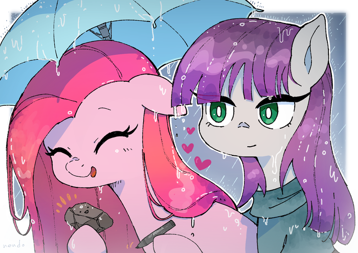 Rainy day My Little Pony, Ponyart, Pinkie Pie, Maud Pie, Nendo23