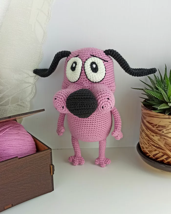 Courage is a cowardly dog. - My, Cowardly Dog, Needlework without process, Knitted toys, Video, Longpost