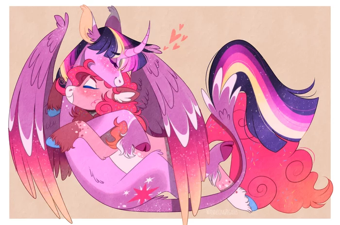 Twipie - My little pony, Twilight sparkle, Pinkie pie, Shipping, MLP Lesbian, Hugs, Wanderingpegasus