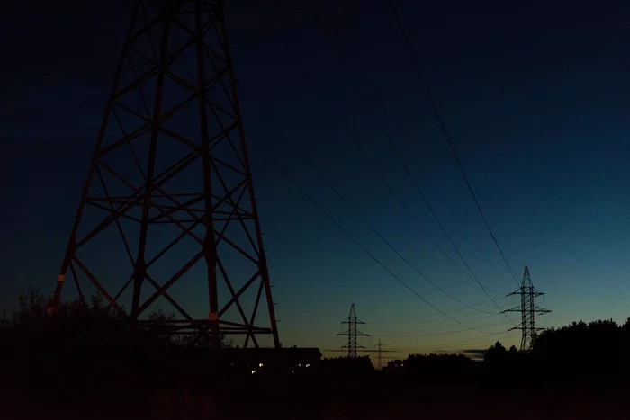 Dusk - My, The photo, Dusk, Power lines, Sky