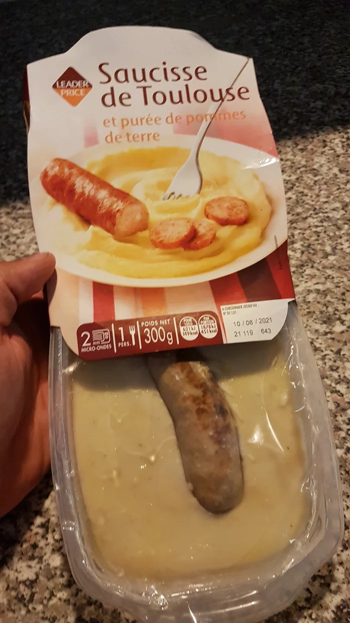 Promise/Reality - Package, Content, Sausages, Puree