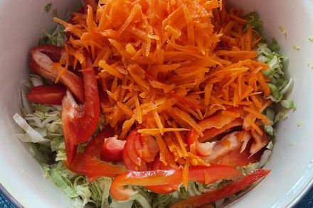 Homemade pickled cabbage with bell peppers and carrots - My, Snack, Pickling, Dish, Food, Cooking, Yummy, Recipe, Preparation, , Nutrition, Longpost