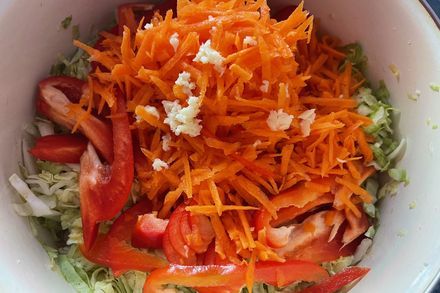 Homemade pickled cabbage with bell peppers and carrots - My, Snack, Pickling, Dish, Food, Cooking, Yummy, Recipe, Preparation, , Nutrition, Longpost