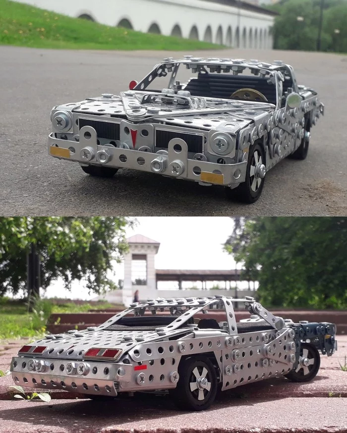 1973 Pontiac Lemans made of metal constructor, wire, rubber, leather and cardboard - My, Pontiac, Retro, Retro car, Modeling, Constructor, Homemade