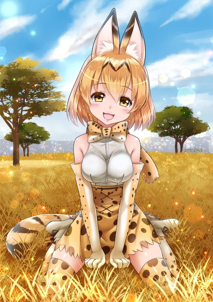 Serval - Anime art, Drawing, Kemono friends, Serval, Girls, Pixiv, Animal ears, Art, , Anime