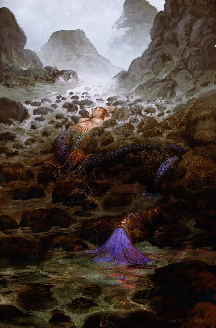 Mermaid - NSFW, Art, Anato finnstark, Fantasy, Mermaid, Mountain river