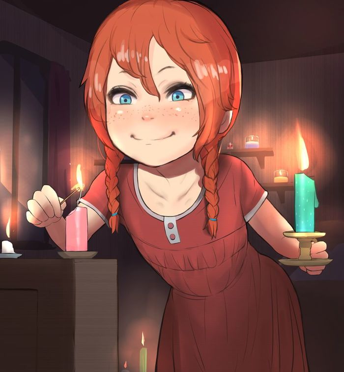 Girl with candles , Anime Art, Original Character, , , 