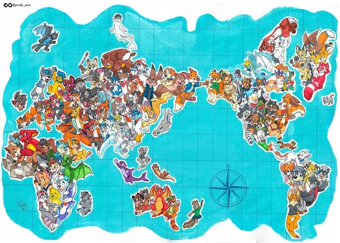 Furry World Map - Furry, Paco Panda, World map, Marker, Acrylic, Traditional art, Art, Drawing process, Video
