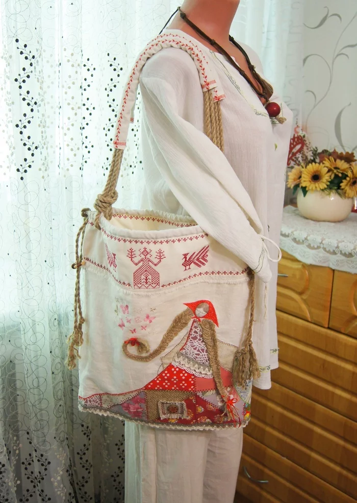 Designer bag ''Red Maiden'' - My, Machine embroidery, Cross-stitch, Application, With your own hands, Needlework without process, Needlework, Сумка, Longpost