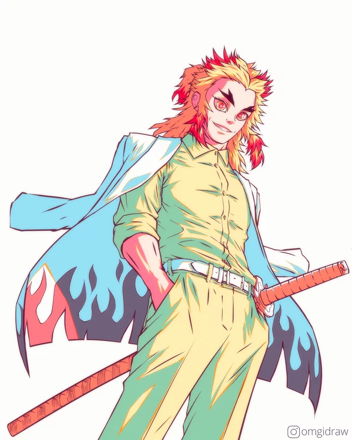 Kyojuro Rengoku - My, Anime, Anime art, Kimetsu no yaiba, Fan art, Kyojuro Rengoku