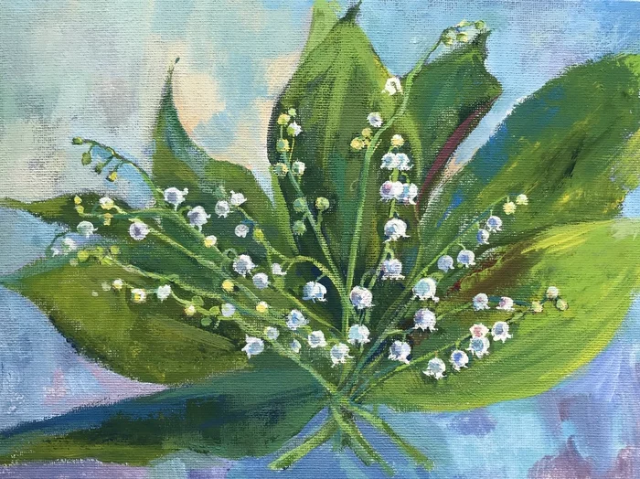 Lilies of the valley - My, Luboff00, Canvas, Cardboard, Colour pencils, Tempera
