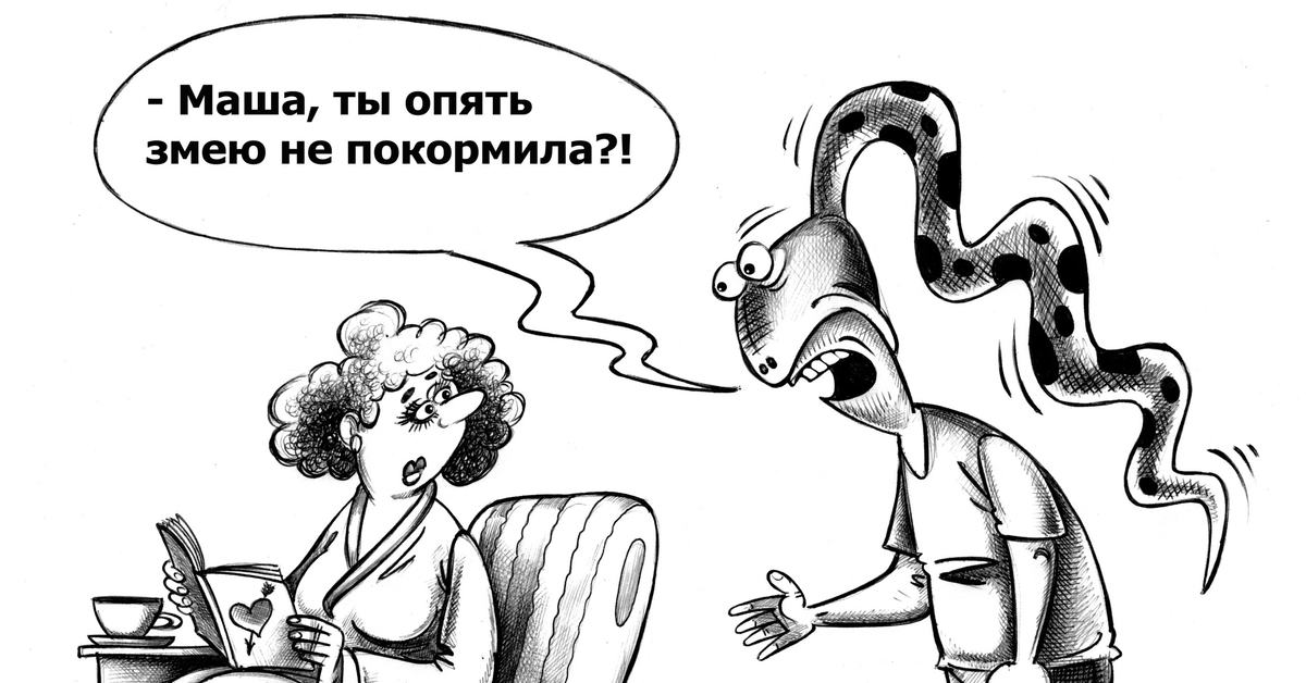 Snake - My, Sergey Korsun, Caricature, Pen drawing, Snake, Wife, Husband, , Duties