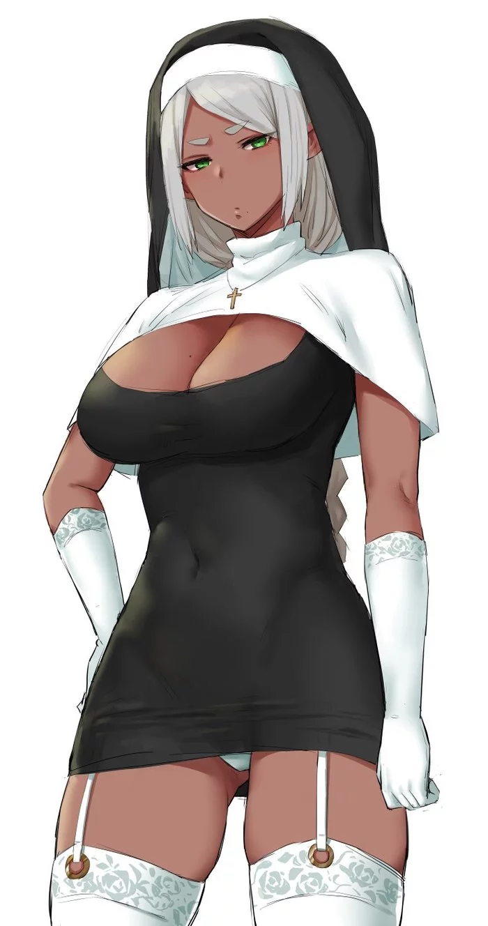 Hot nun - NSFW, Anime, Anime art, Anime original, Boobs, Pantsu, Stockings, Nun, Hand-drawn erotica, , Erotic