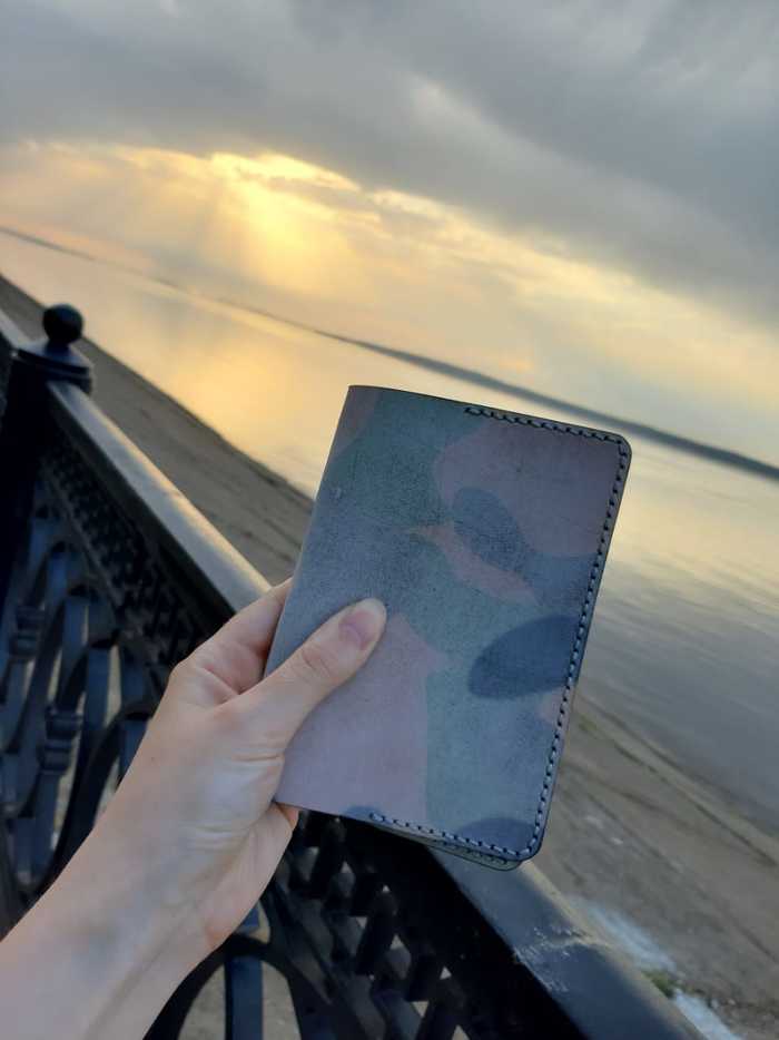 Passport cover - My, Leather products, Handmade, Creation, Camouflage, Longpost, Needlework without process, Leather