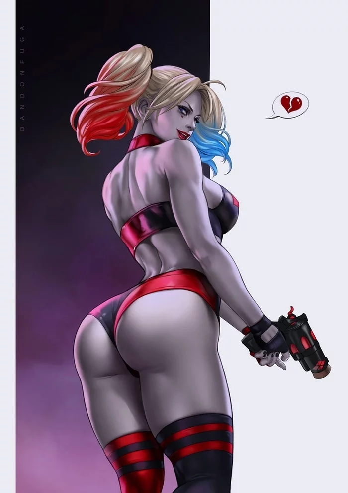 Harley. And that's it - NSFW, Art, Hand-drawn erotica, Harley quinn, Dc comics, Dandonfuga, Stockings, Pistols, Boobs, , Booty, Labia, Dildo, Butt plug, Longpost