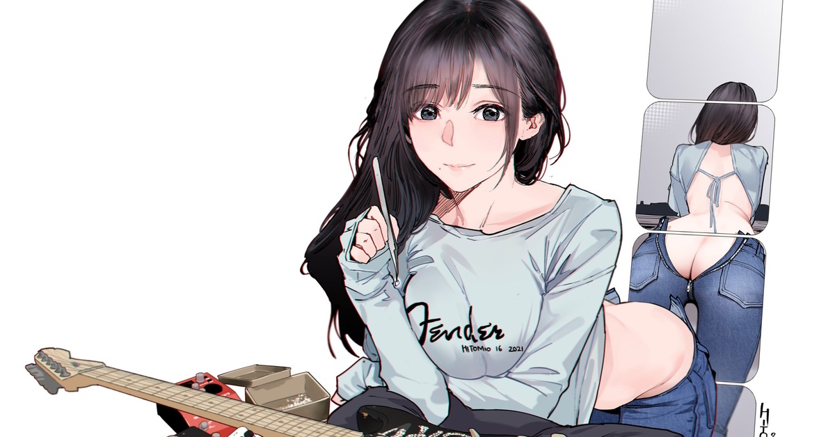 Girl & guitar - NSFW, Anime, Anime art, Anime original, Art, Girls, Hand-drawn erotica, Booty, Guitar, , Hitomio16