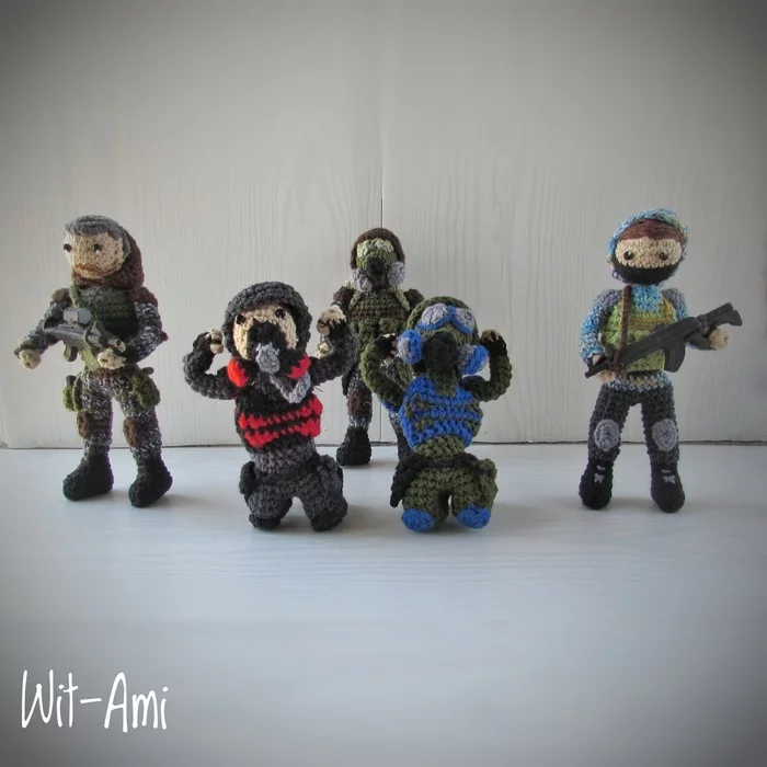 A new squad of knitted stalkers is ready to ship - My, Needlework, Crochet, Knitted toys, Creation, Friday tag is mine, Stalker, Monolith, Duty, , Liberty, Airsoft, Longpost, Needlework without process