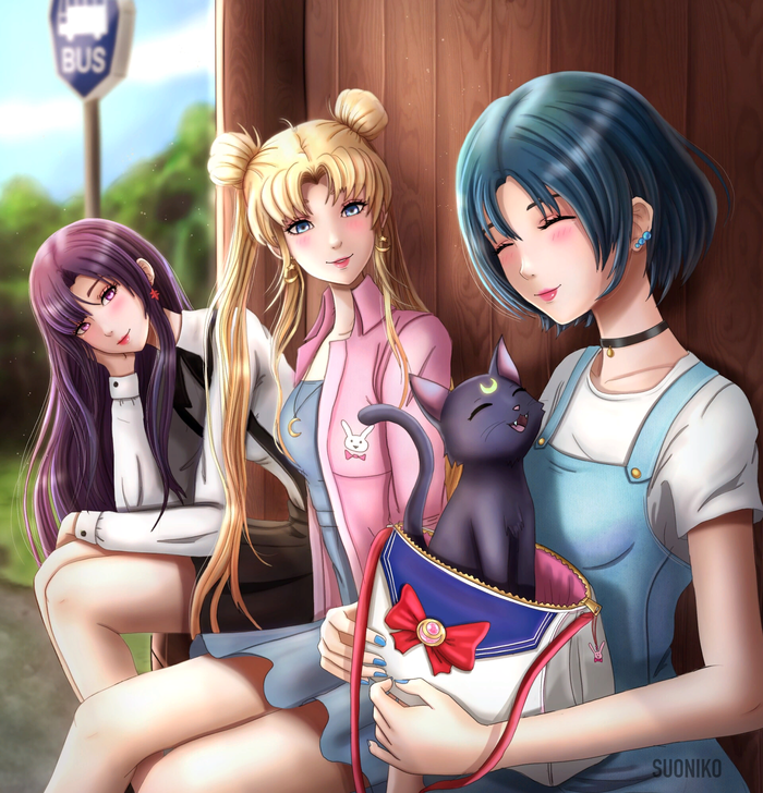   Sailor Moon, Sailor Mercury, Sailor Mars, Anime Art, , Luna, Tsukino Usagi