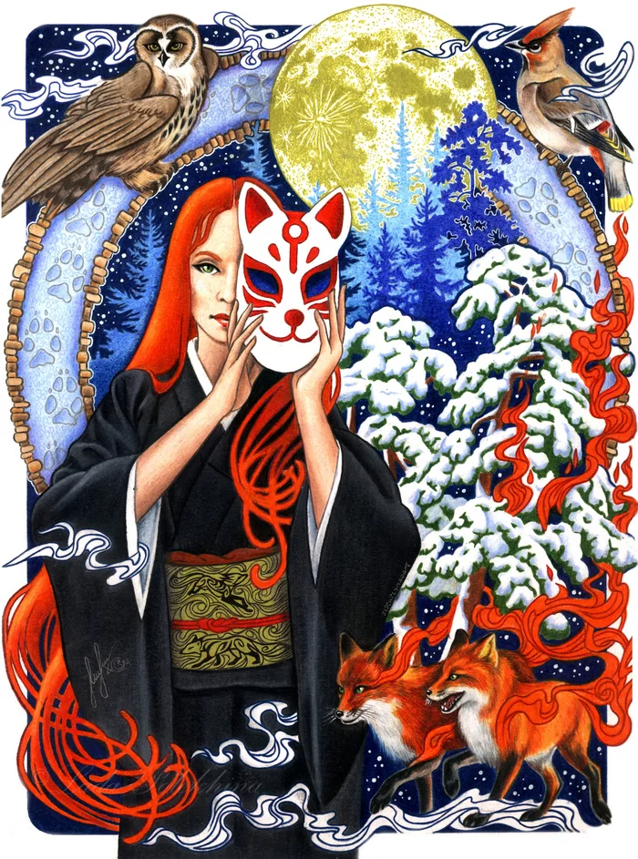 Illustration for the song of the group Melnitsa - My, Drawing, Colour pencils, Creation, Kitsune, Song, Music, Illustrations, Mill Group