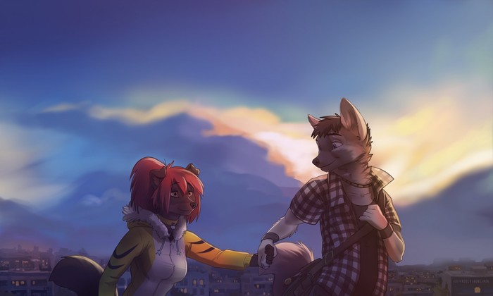 I want to show you smth beautiful - Furry, Art, Furry art, Furry canine, Sky, Town, Koul fardreamer