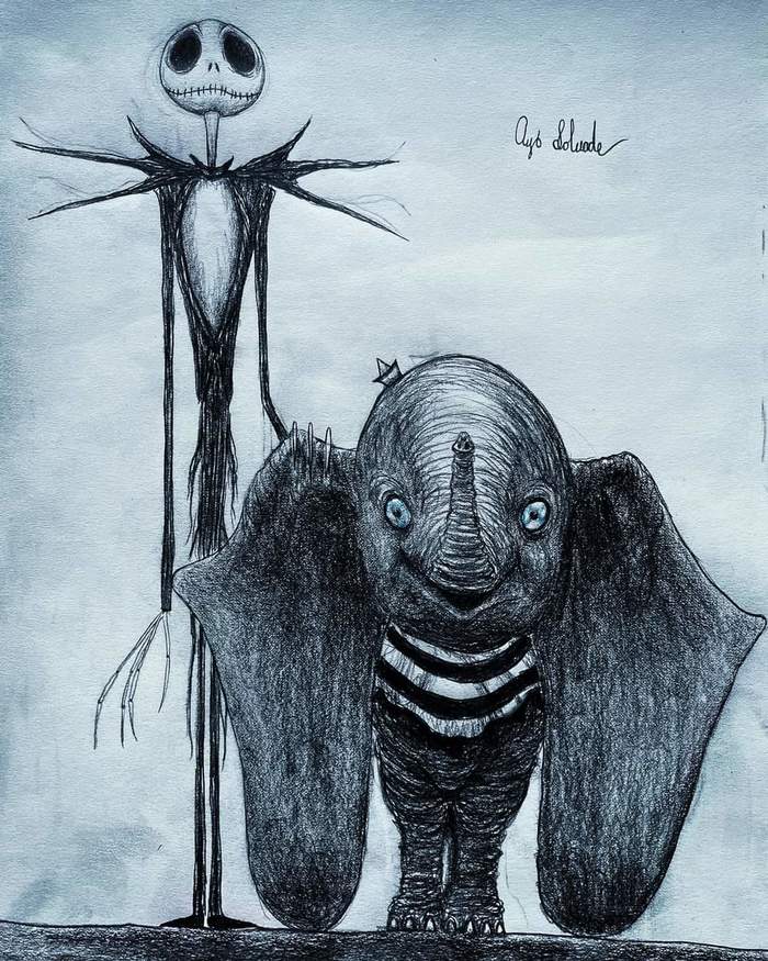 Hello Tim Burton - Tim Burton, Dumbo, Skeleton, Art, Drawing, Pencil drawing