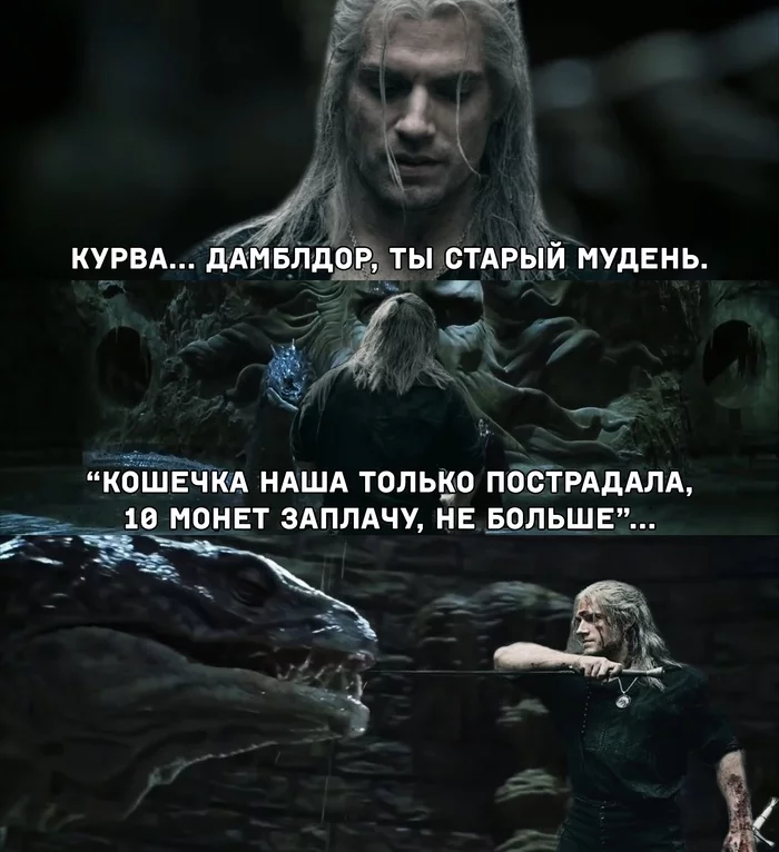 Geralt and the Chamber of Secrets - Memes, Harry Potter, Geralt of Rivia, The Witcher series, Chamber of Secrets, Albus Dumbledore, Picture with text