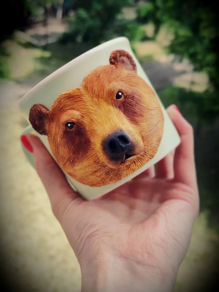 wonderful bear - Mansur Bear, Polymer clay, Needlework without process, The Bears, Mug with decor