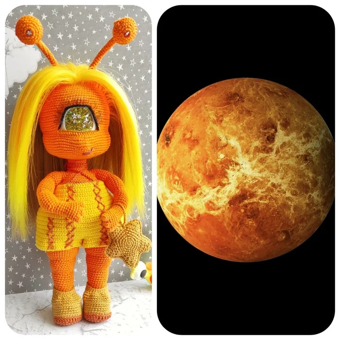 Space girl - Venus - My, Toys, Knitting, Amigurumi, Space, Venus, Doll, Creation, Art, , solar system, Aliens, Needlework without process, Longpost, Video