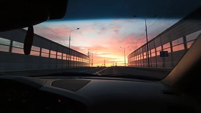 Sunset - My, Sunset, Mobile photography, Sky, Road