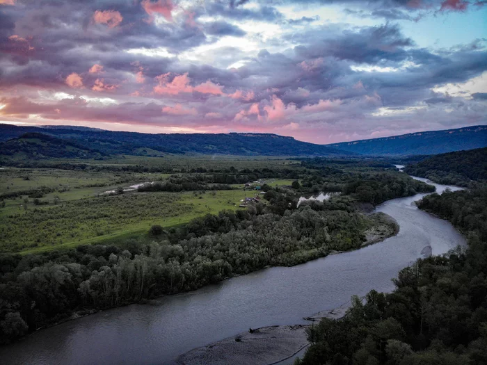 Sunset - My, Republic of Adygea, Sunset, The mountains, River, The photo